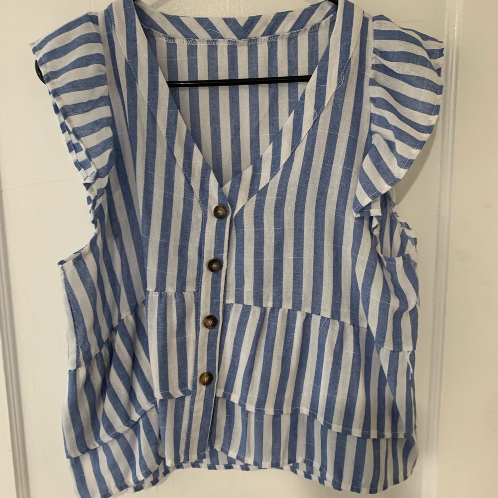 Blue and white striped crop top